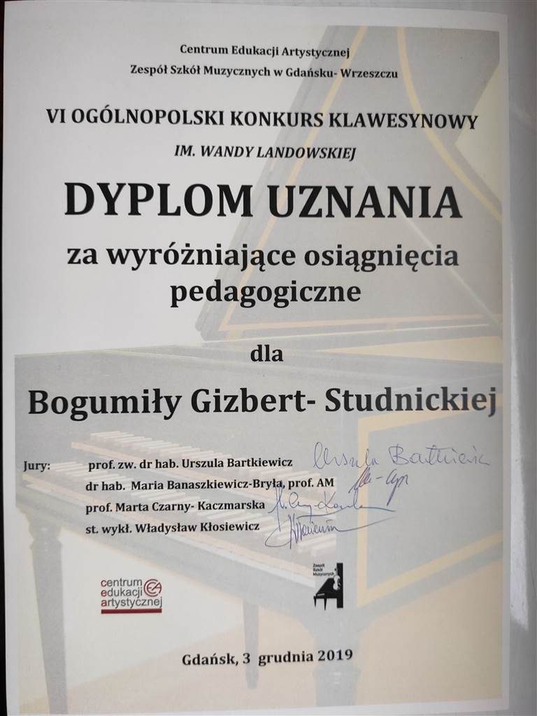 za wybitne osiągnięcia pedagogiczne Gdańsk 3.12.2019 B.G.St